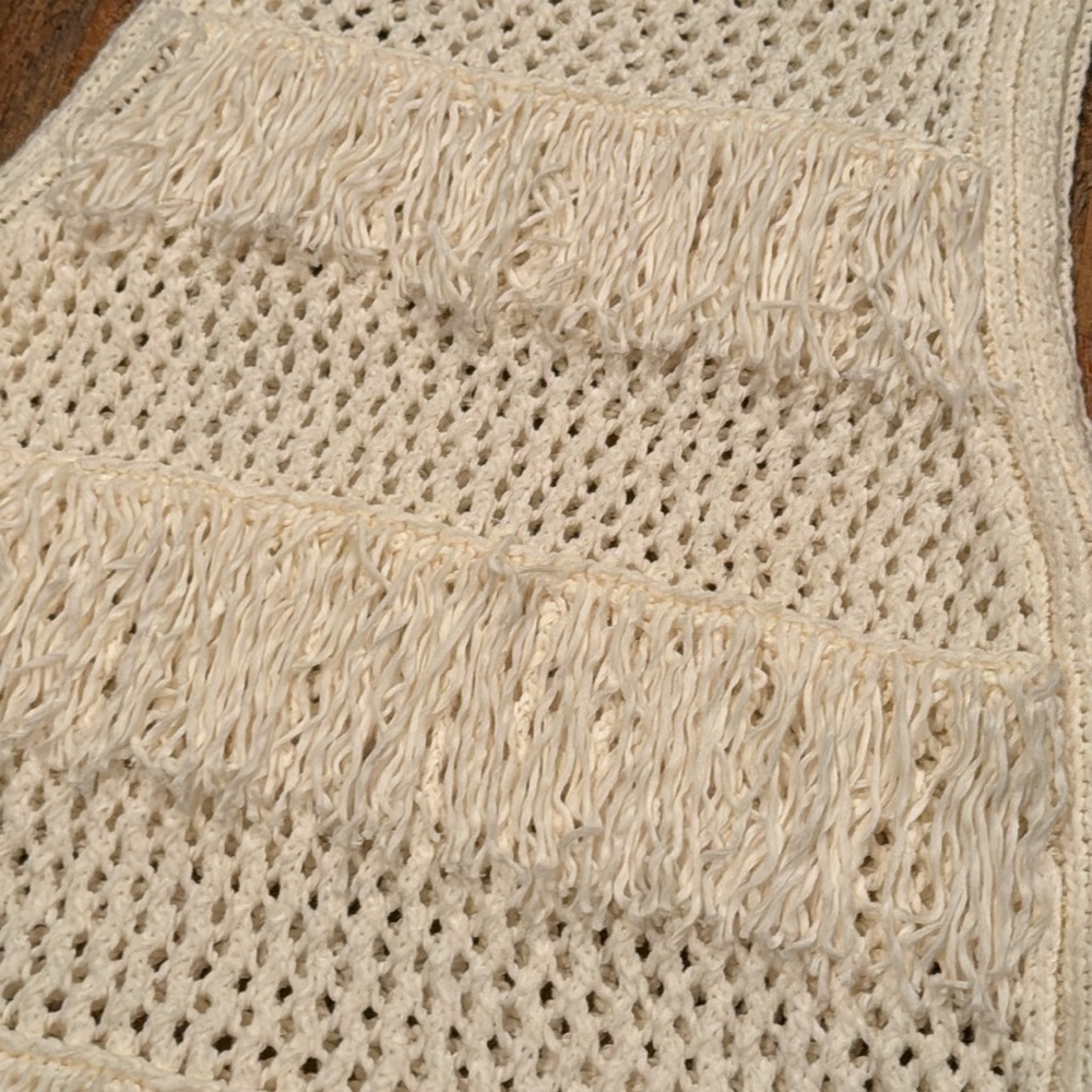 DKNY Crochet Fringe Sleeveless Festival Boho Sweater • Size Small - Picture 8 of 15